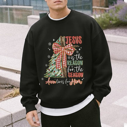 Jesus Is the Reason – Custom Name Christmas Tree & Cross Bow Design  - Merry Christmas - Unisex Tshirt / Hoodie / Sweatshirt