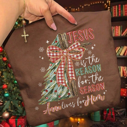 Jesus Is the Reason – Custom Name Christmas Tree & Cross Bow Design  - Merry Christmas - Unisex Tshirt / Hoodie / Sweatshirt