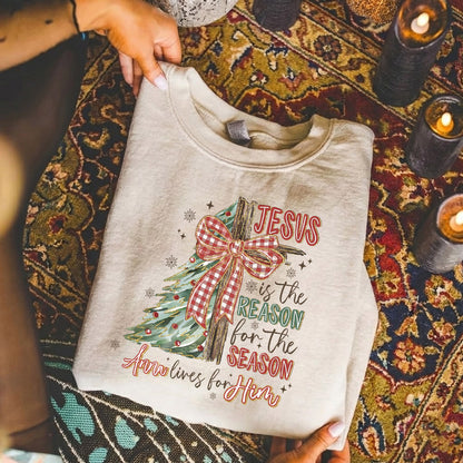 Jesus Is the Reason – Custom Name Christmas Tree & Cross Bow Design  - Merry Christmas - Unisex Tshirt / Hoodie / Sweatshirt