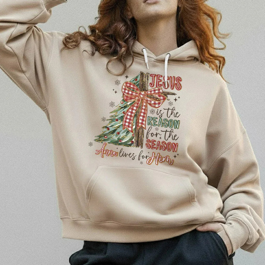 Jesus Is the Reason – Custom Name Christmas Tree & Cross Bow Design - Merry Christmas - Unisex Tshirt / Hoodie / Sweatshirt - Faith Guided Life