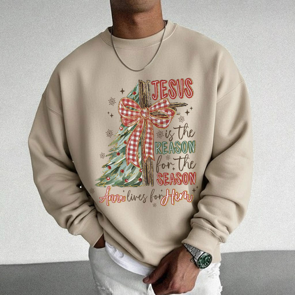 Jesus Is the Reason – Custom Name Christmas Tree & Cross Bow Design  - Merry Christmas - Unisex Tshirt / Hoodie / Sweatshirt