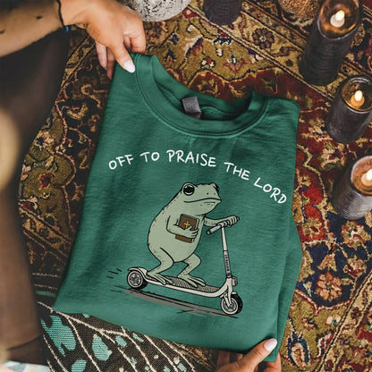 Off to Praise the Lord – Frog Scooter Design - New Year in God – Unisex T-shirt / Hoodie / Sweatshirt