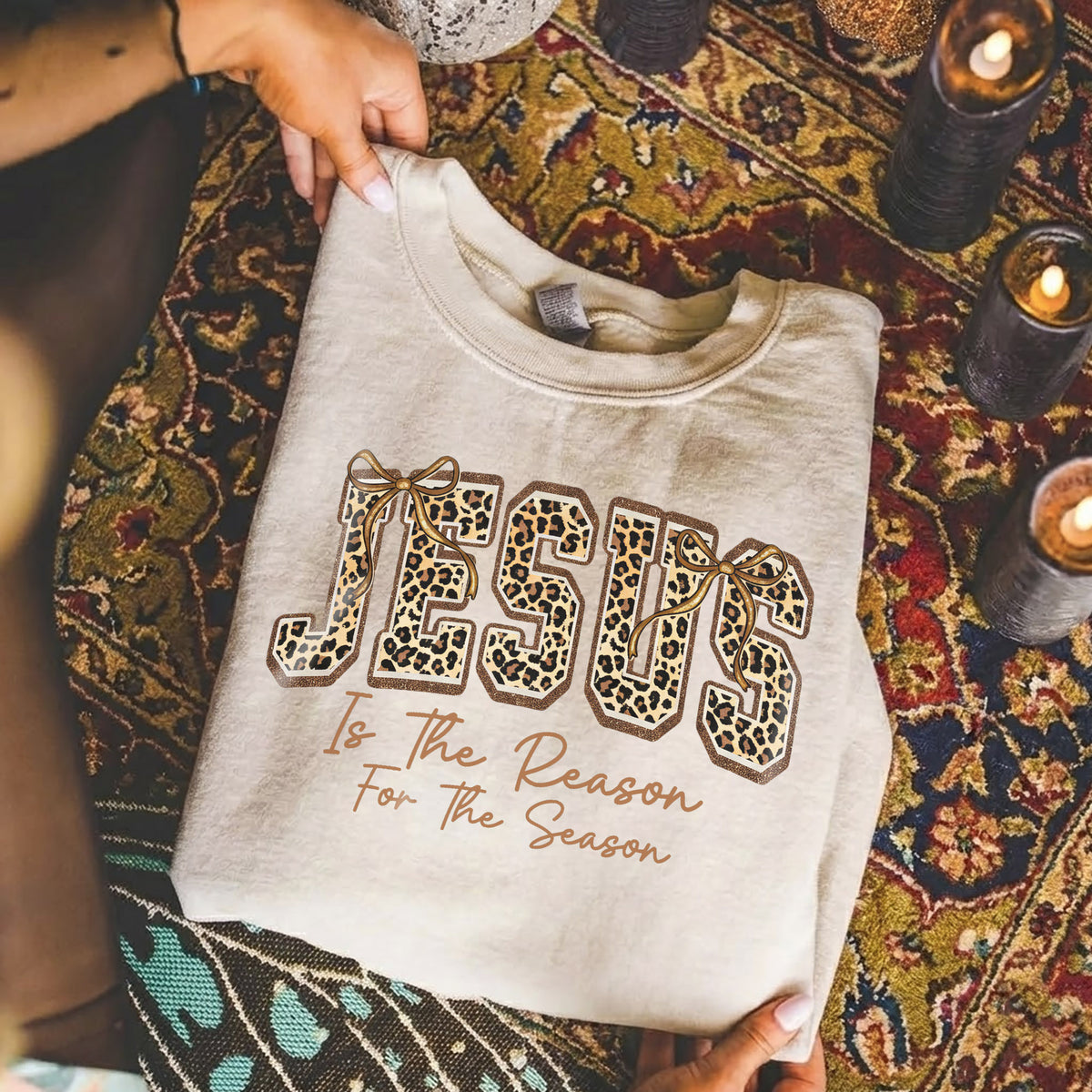 Jesus Christmas Blessing Leopard Christian - Unisex Tshirt / Hoodie / Sweatshirt