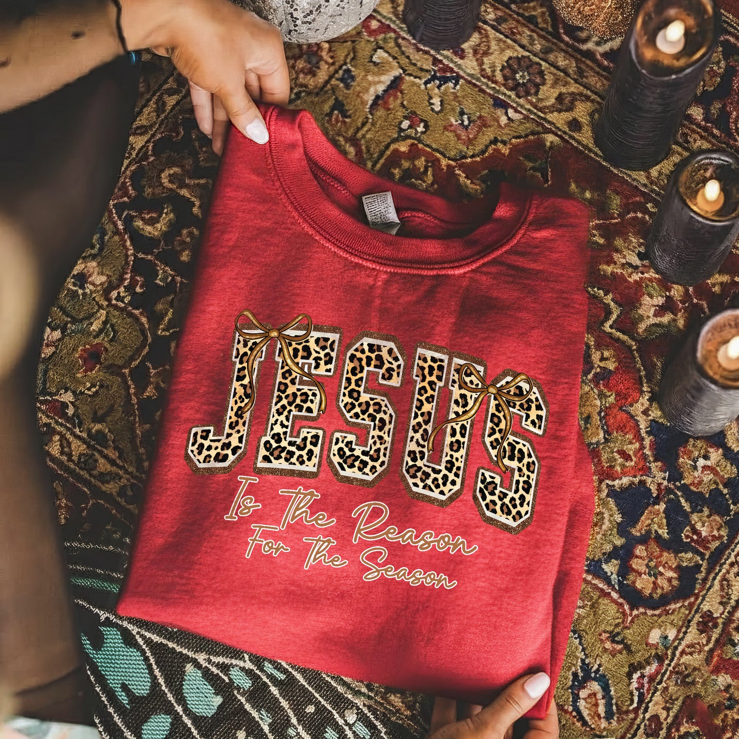 Jesus Is The Reason For The Season Leopard Pattern Design  - Merry Christmas - Unisex Tshirt / Hoodie / Sweatshirt