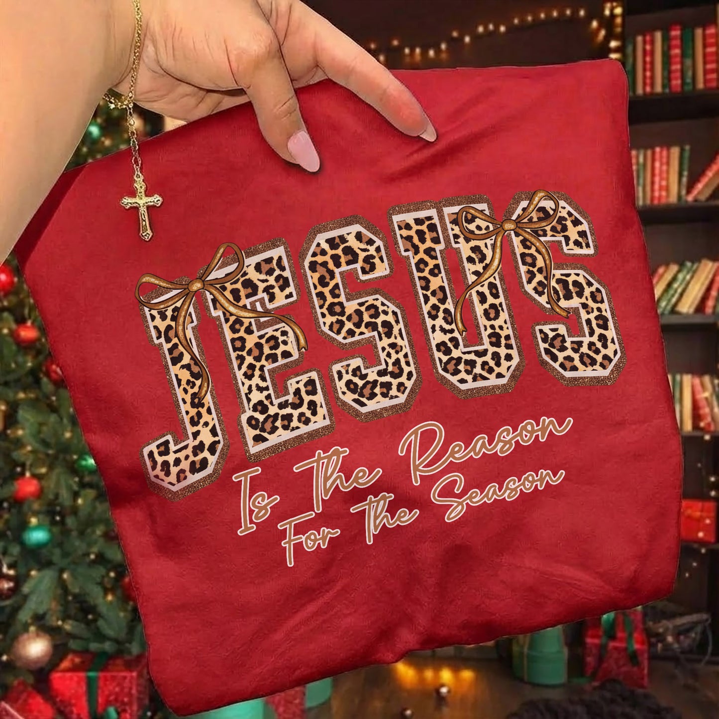 Jesus Is The Reason For The Season Leopard Pattern Design  - Merry Christmas - Unisex Tshirt / Hoodie / Sweatshirt