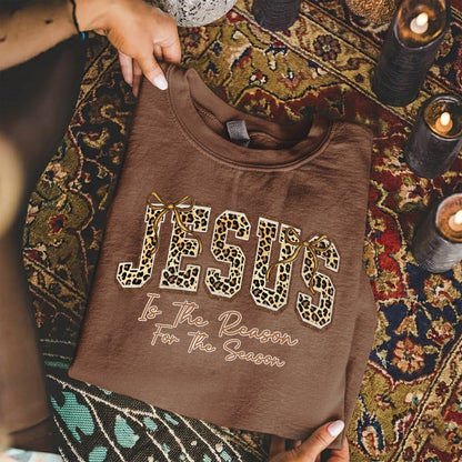 Jesus Is The Reason For The Season Leopard Pattern Design  - Merry Christmas - Unisex Tshirt / Hoodie / Sweatshirt