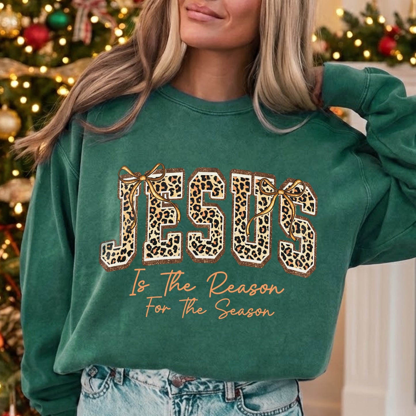 Jesus Is The Reason For The Season Leopard Pattern Design  - Merry Christmas - Unisex Tshirt / Hoodie / Sweatshirt