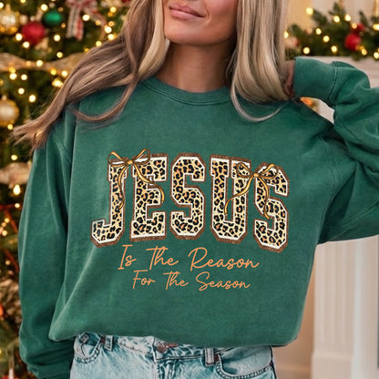Jesus Is The Reason For The Season Leopard Pattern Design  - Merry Christmas - Unisex Tshirt / Hoodie / Sweatshirt