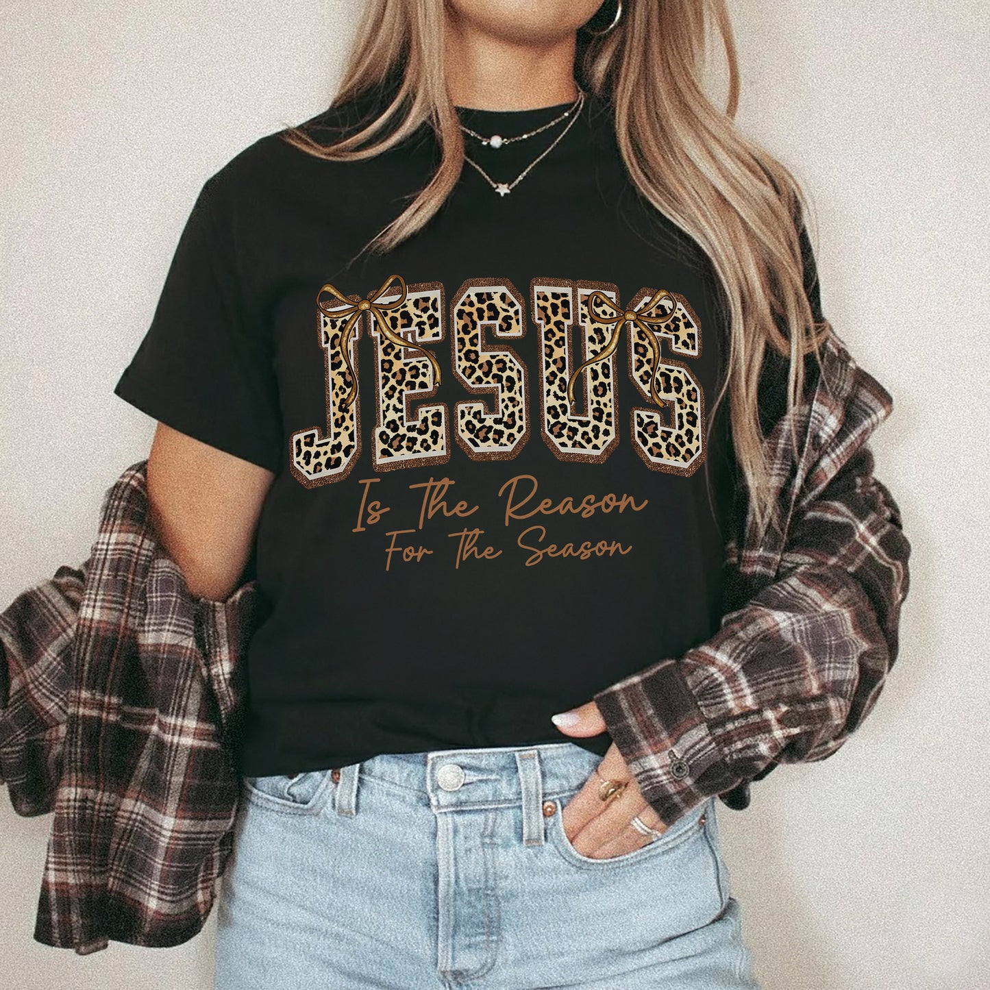 Jesus Is The Reason For The Season Leopard Pattern Design  - Merry Christmas - Unisex Tshirt / Hoodie / Sweatshirt