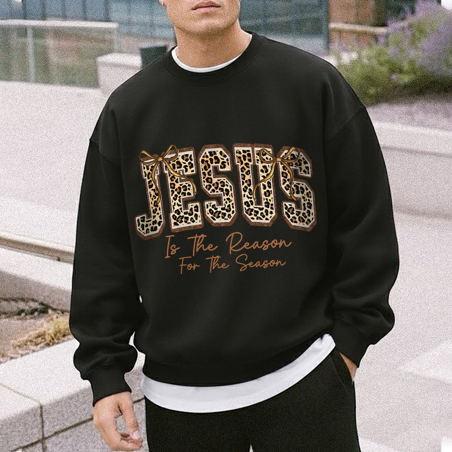 Jesus Is The Reason For The Season Leopard Pattern Design  - Merry Christmas - Unisex Tshirt / Hoodie / Sweatshirt