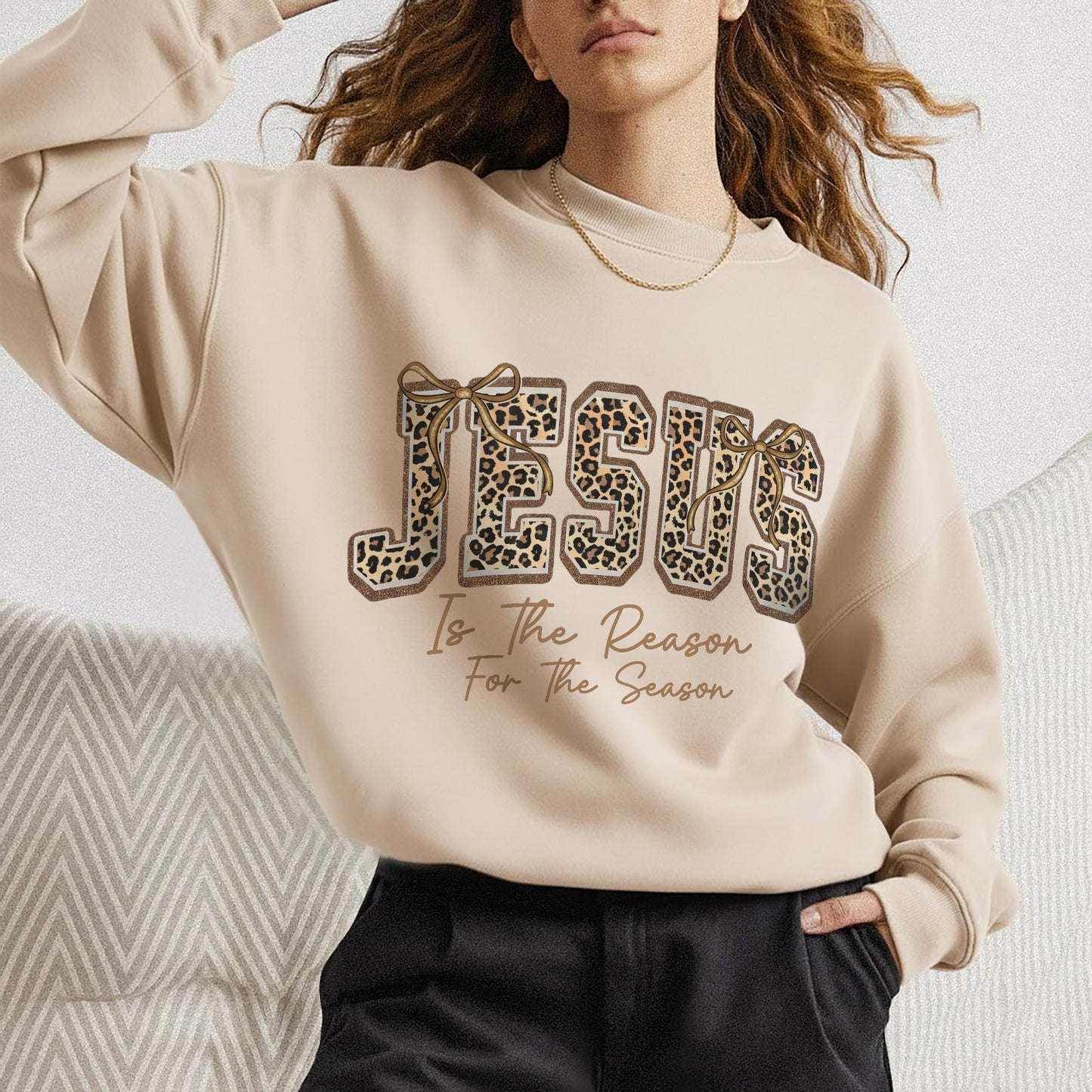 Jesus Is The Reason For The Season Leopard Pattern Design  - Merry Christmas - Unisex Tshirt / Hoodie / Sweatshirt