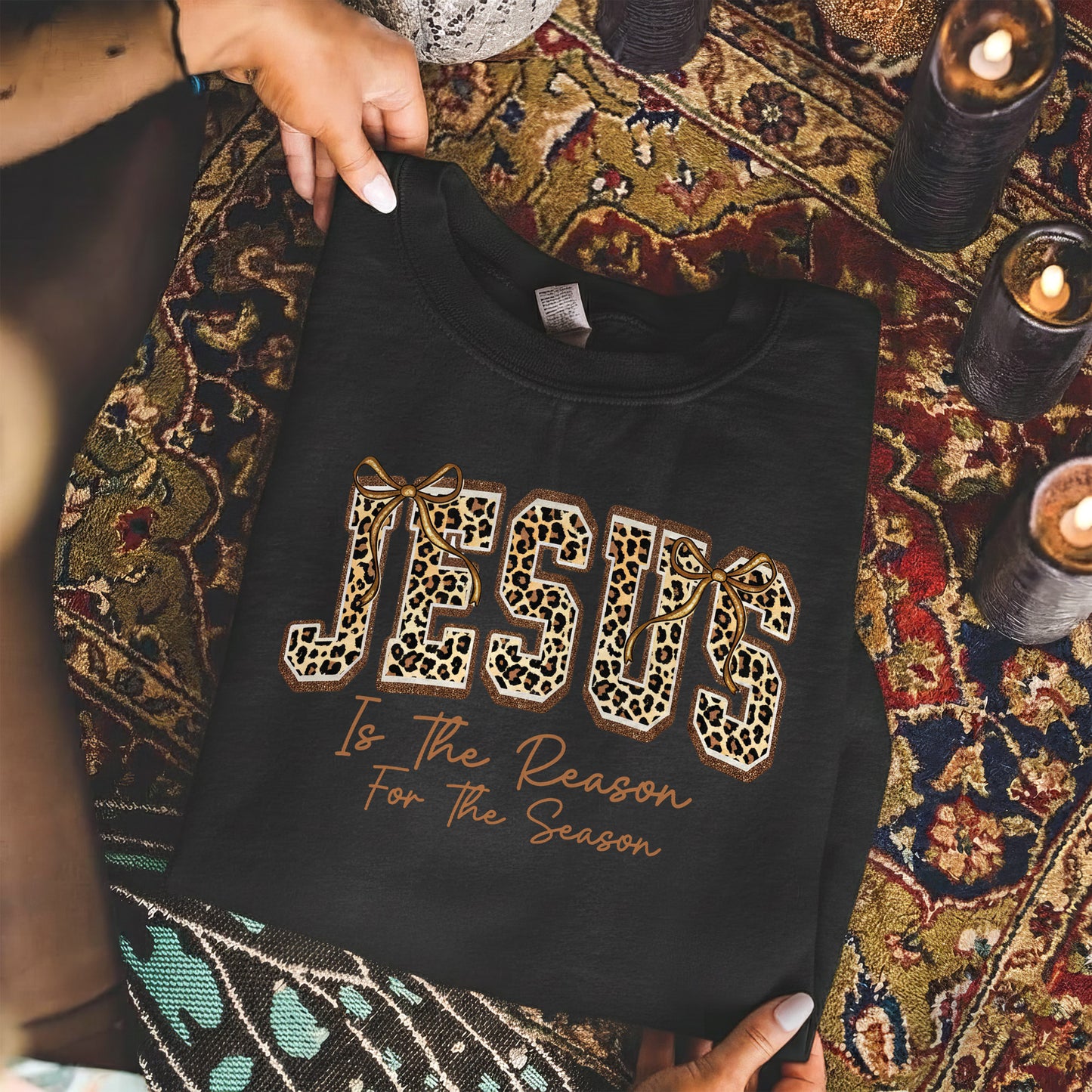 Jesus Is The Reason For The Season Leopard Pattern Design  - Merry Christmas - Unisex Tshirt / Hoodie / Sweatshirt