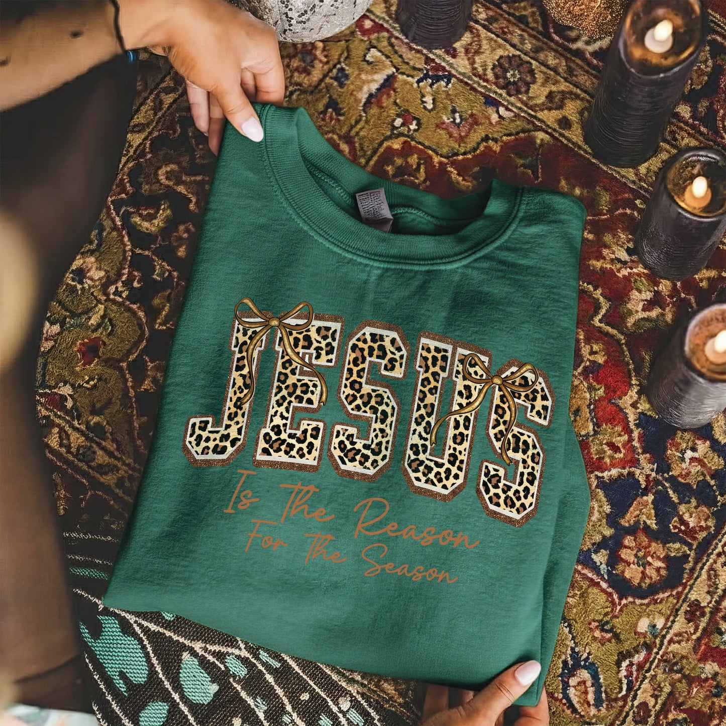 Jesus Is The Reason For The Season Leopard Pattern Design  - Merry Christmas - Unisex Tshirt / Hoodie / Sweatshirt