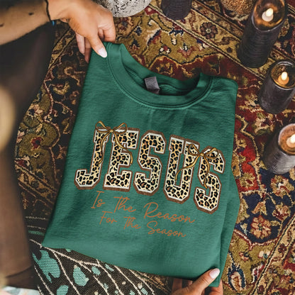 Jesus Is The Reason For The Season Leopard Pattern Design  - Merry Christmas - Unisex Tshirt / Hoodie / Sweatshirt