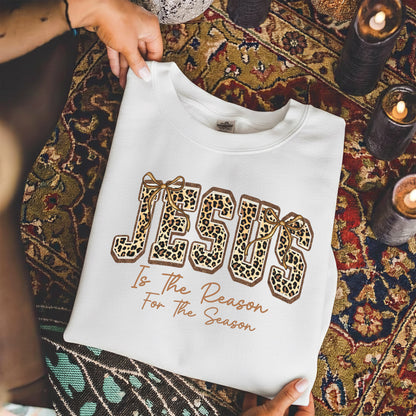 Jesus Is The Reason For The Season Leopard Pattern Design  - Merry Christmas - Unisex Tshirt / Hoodie / Sweatshirt