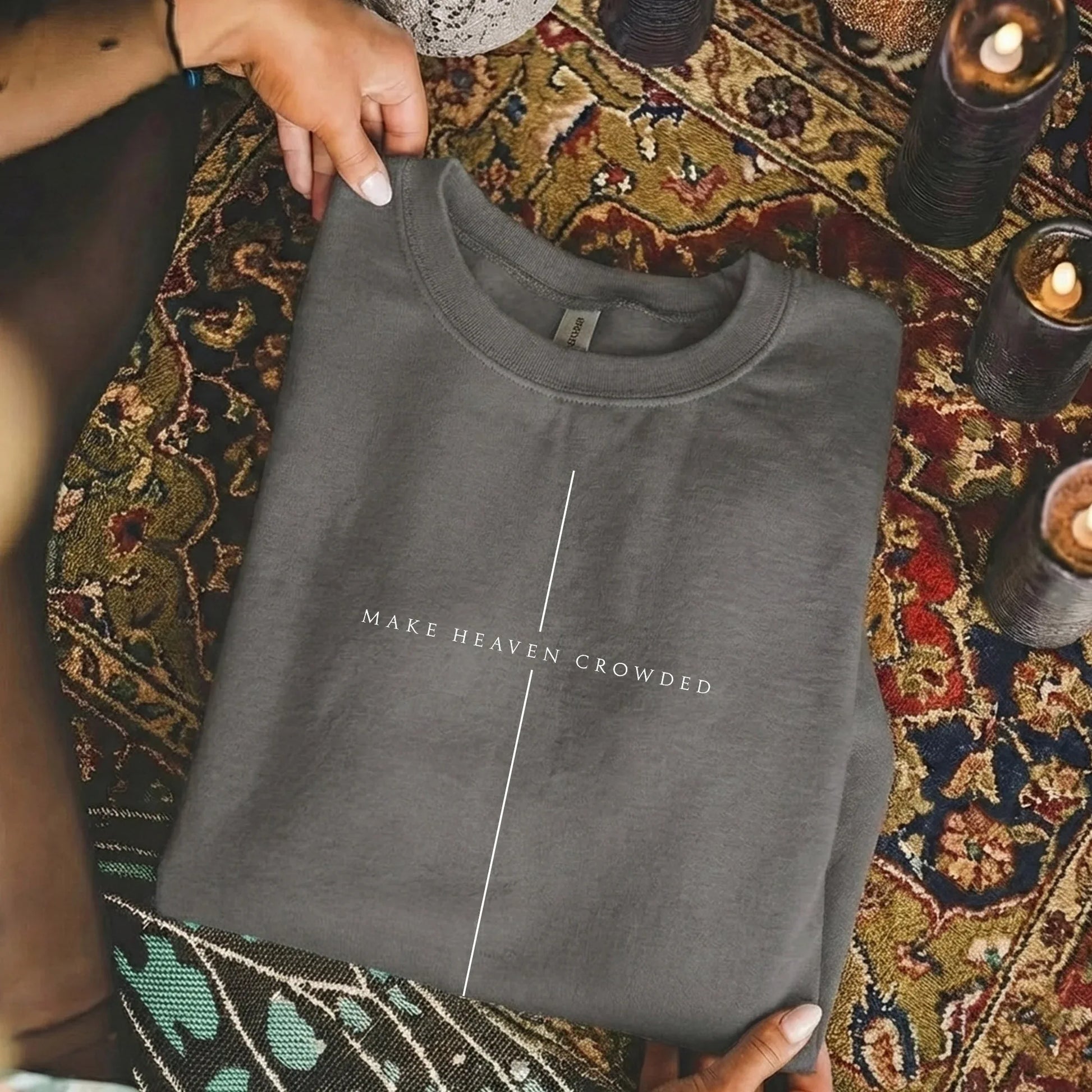 [COMFORT T-SHIRT] Make Heaven Crowded Minimalist Cross Line Design - Minimalist Faith - Faith Guided Life