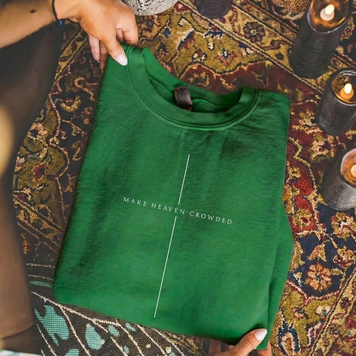 [COMFORT T-SHIRT] Make Heaven Crowded Minimalist Cross Line Design - Minimalist Faith - Faith Guided Life