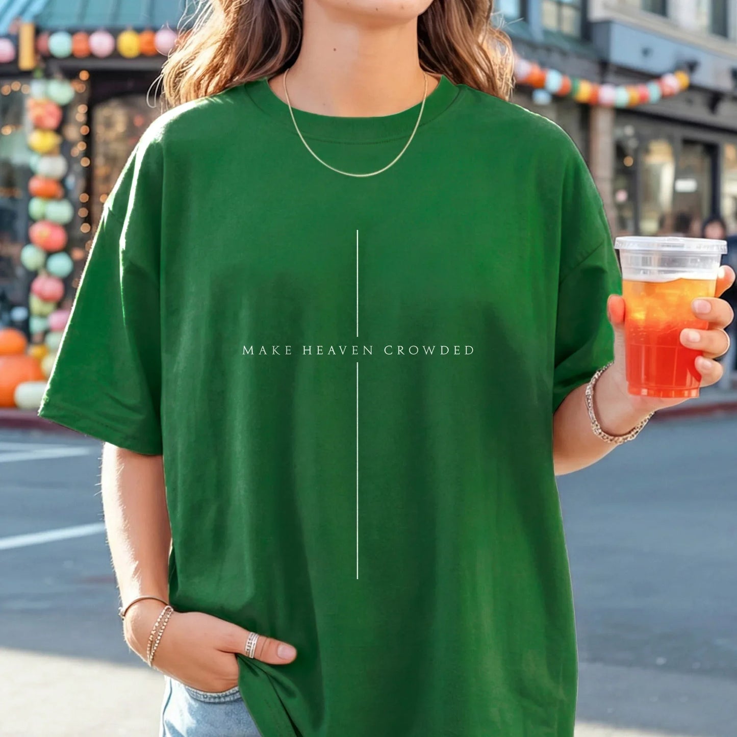 [COMFORT T-SHIRT] Make Heaven Crowded Minimalist Cross Line Design - Minimalist Faith - Faith Guided Life