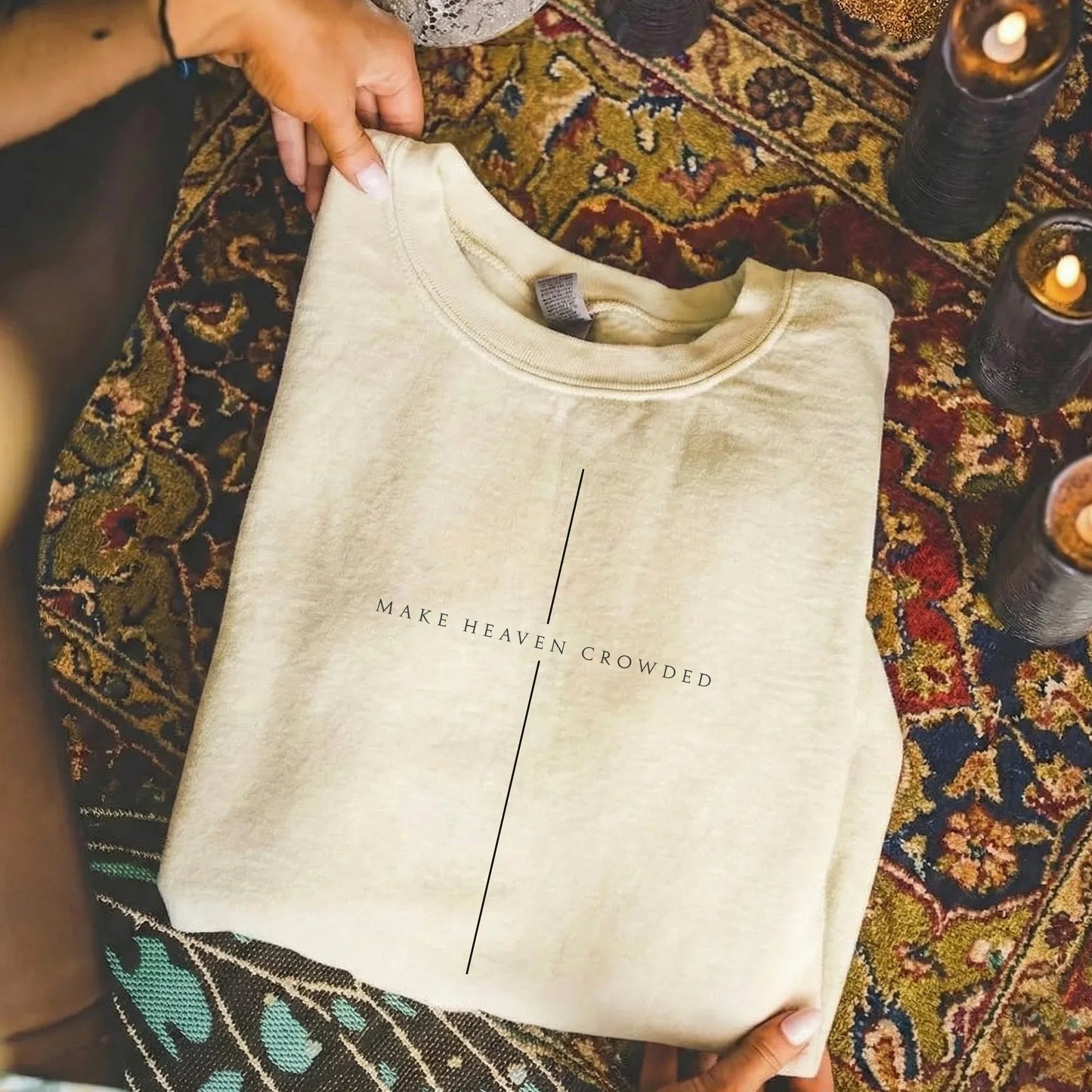 [COMFORT T-SHIRT] Make Heaven Crowded Minimalist Cross Line Design - Minimalist Faith - Faith Guided Life