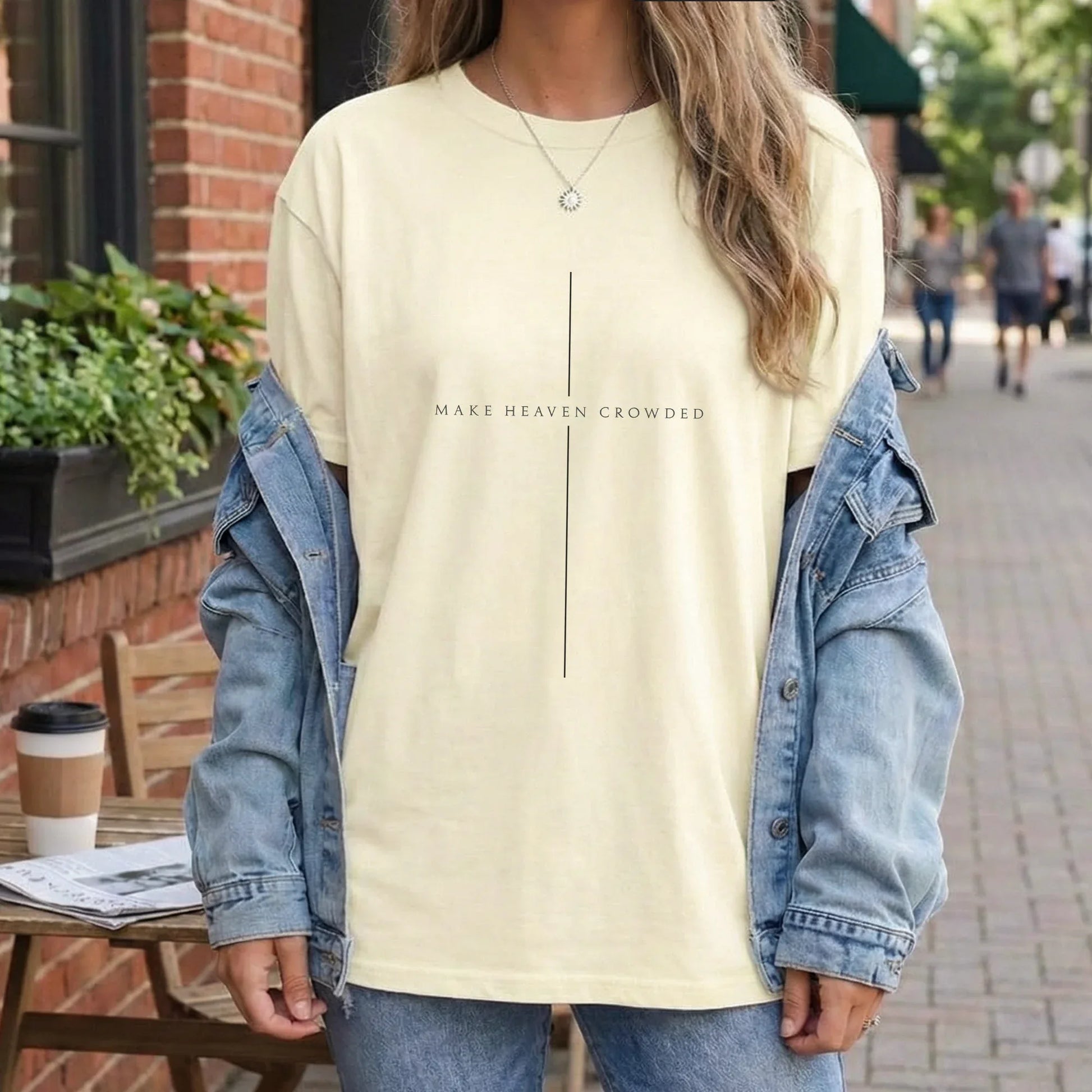 [COMFORT T-SHIRT] Make Heaven Crowded Minimalist Cross Line Design - Minimalist Faith - Faith Guided Life