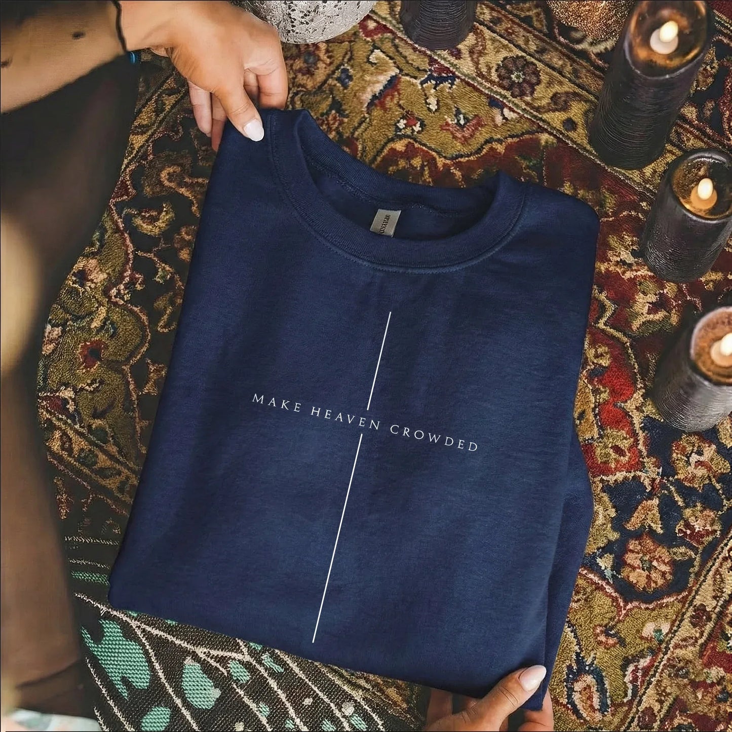 [COMFORT T-SHIRT] Make Heaven Crowded Minimalist Cross Line Design - Minimalist Faith - Faith Guided Life