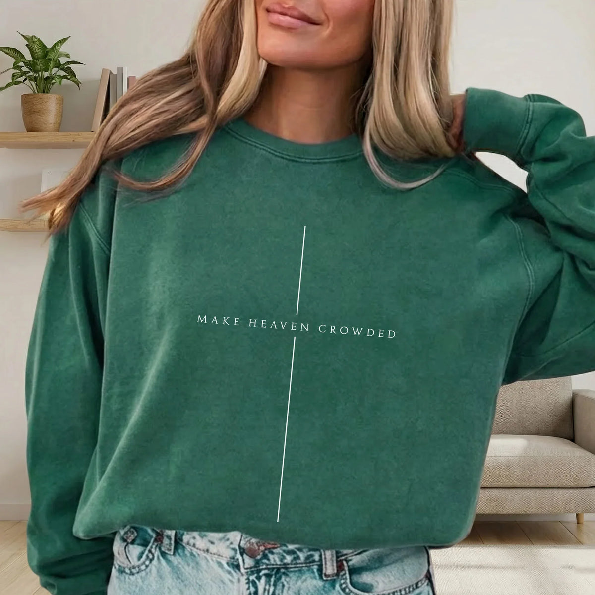 Make Heaven Crowded Minimalist Cross Line Design - Minimalist Faith - Unisex Tshirt / Hoodie / Sweatshirt - Faith Guided Life
