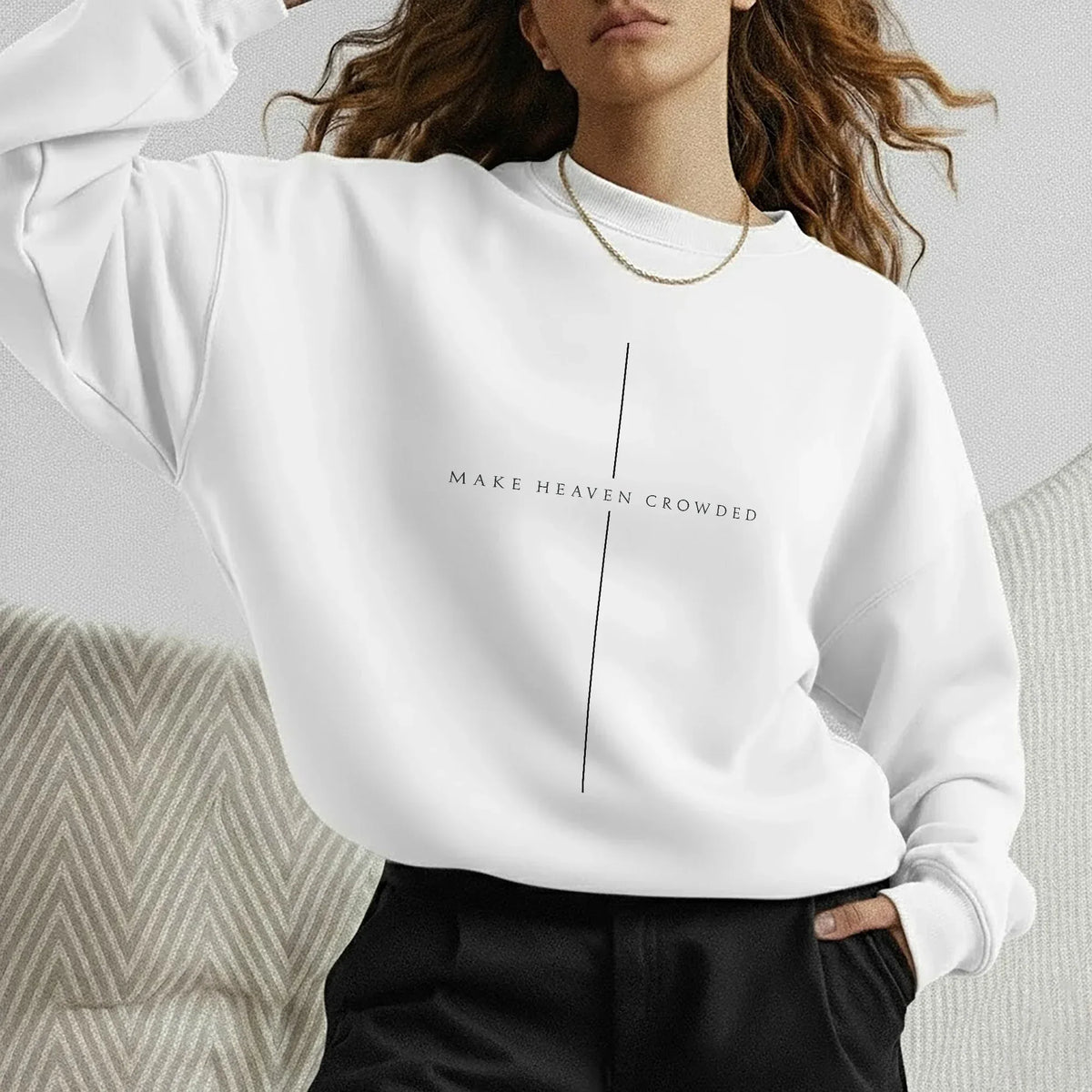 [COMFORT T-SHIRT] Make Heaven Crowded Minimalist Cross Line Design - Minimalist Faith - Faith Guided Life