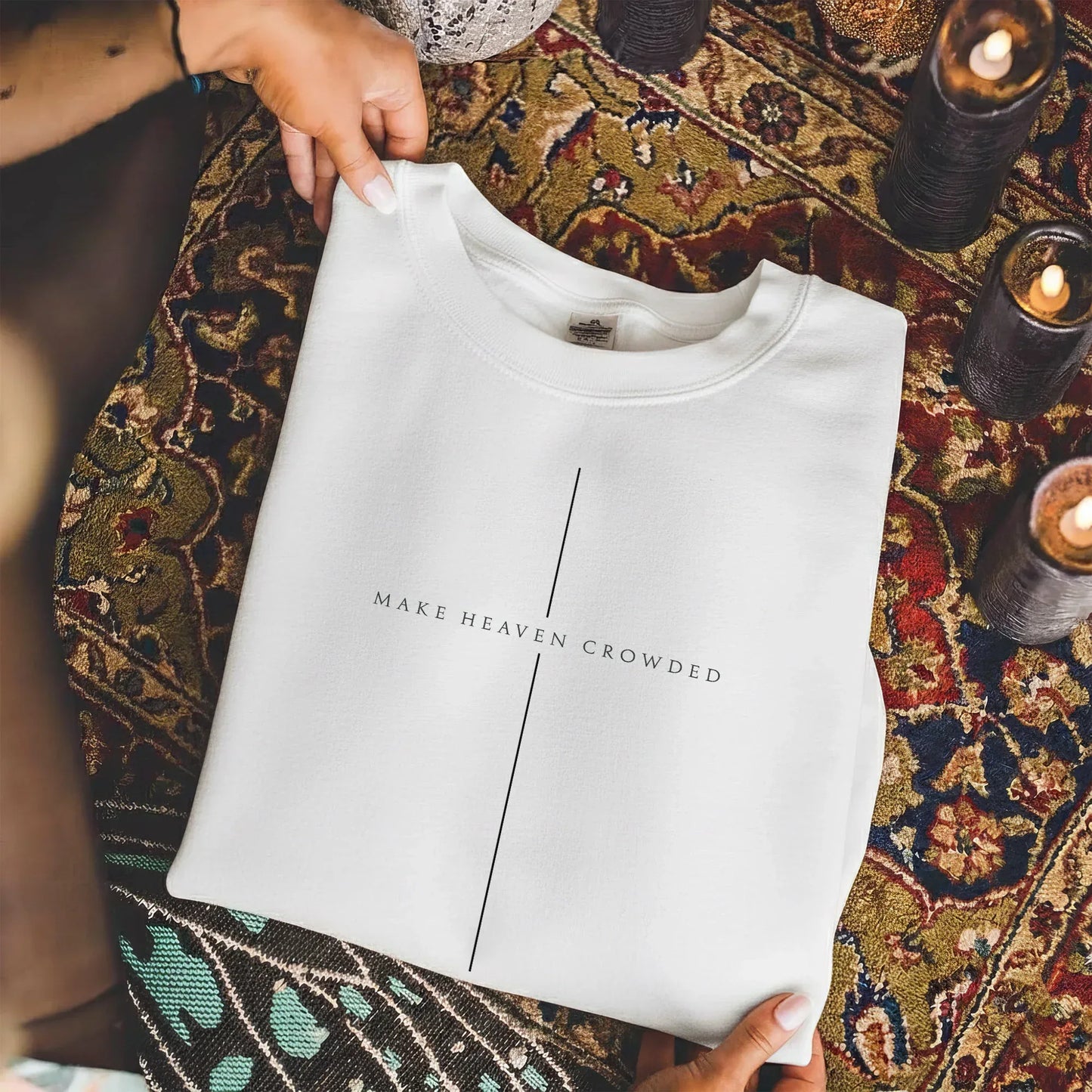 [COMFORT T-SHIRT] Make Heaven Crowded Minimalist Cross Line Design - Minimalist Faith - Faith Guided Life