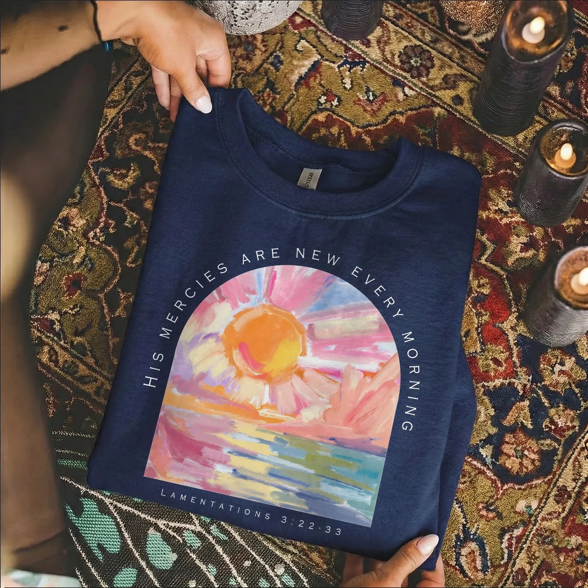 His Mercies Are New Every Morning Pastel Sunrise Christian Design - Faith Floral - Unisex Tshirt / Hoodie / Sweatshirt - Faith Guided Life