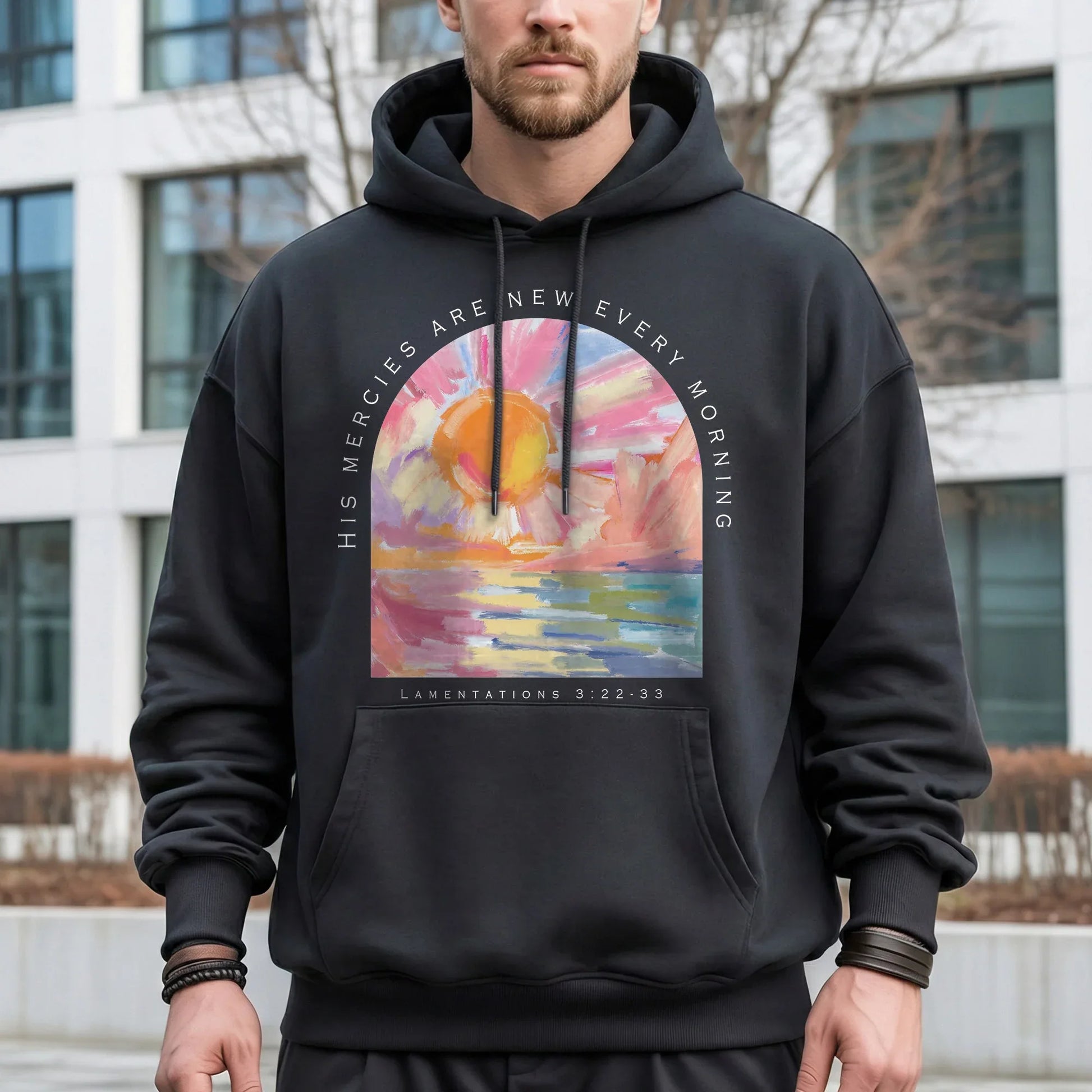 His Mercies Are New Every Morning Pastel Sunrise Christian Design - Faith Floral - Unisex Tshirt / Hoodie / Sweatshirt - Faith Guided Life