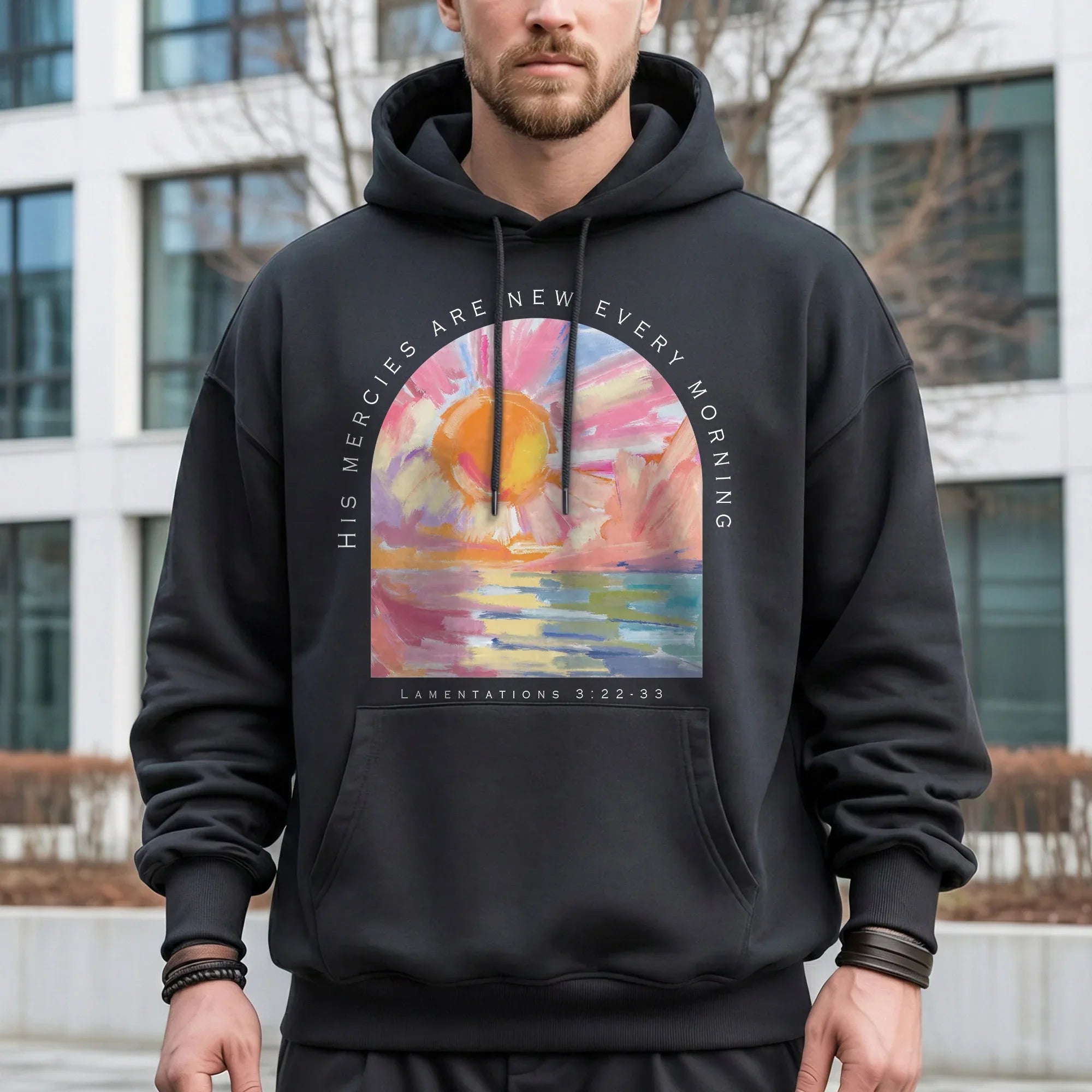 His Mercies Are New Every Morning Pastel Sunrise Christian Design - Faith Floral - Unisex Tshirt / Hoodie / Sweatshirt - Faith Guided Life