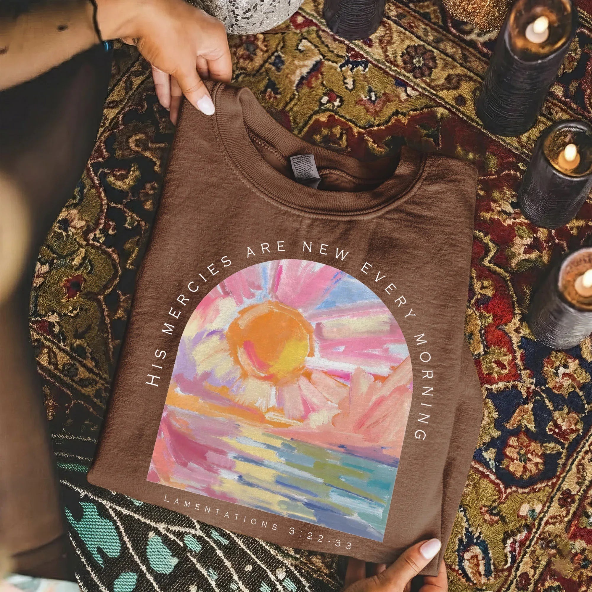 His Mercies Are New Every Morning Pastel Sunrise Christian Design - Faith Floral - Unisex Tshirt / Hoodie / Sweatshirt - Faith Guided Life