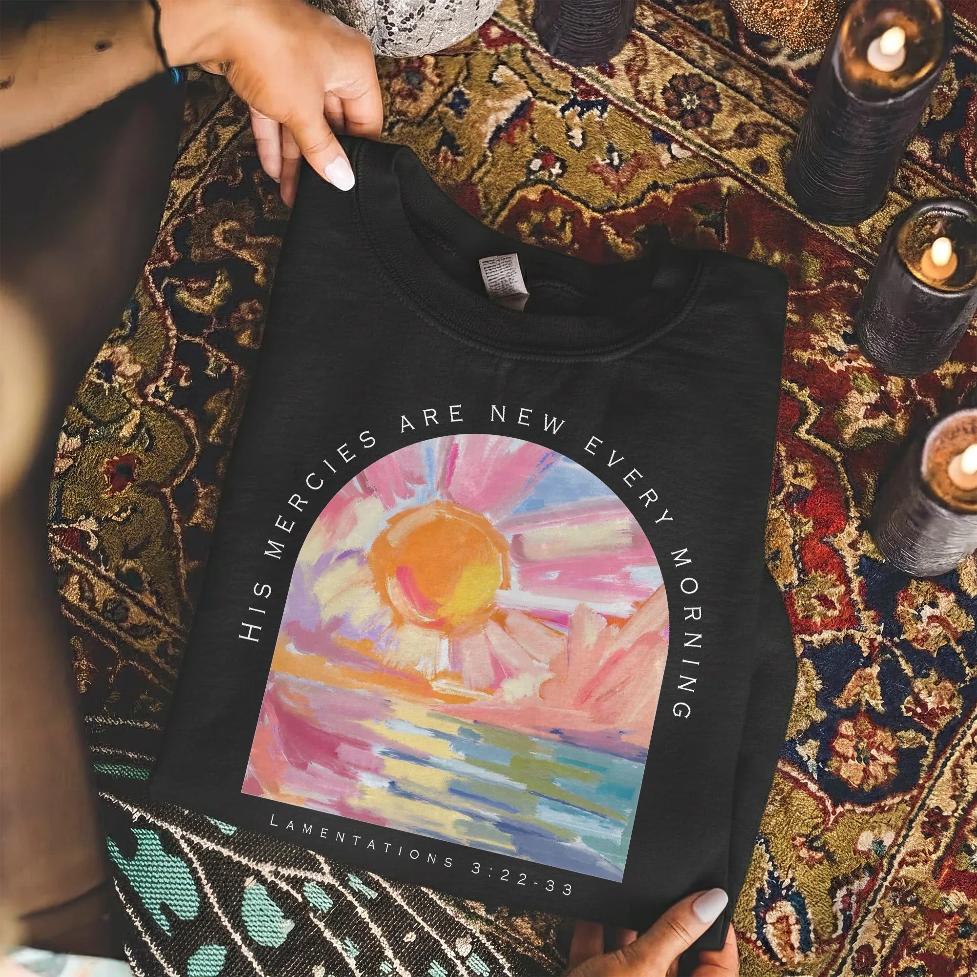 His Mercies Are New Every Morning Pastel Sunrise Christian Design - Faith Floral - Unisex Tshirt / Hoodie / Sweatshirt - Faith Guided Life
