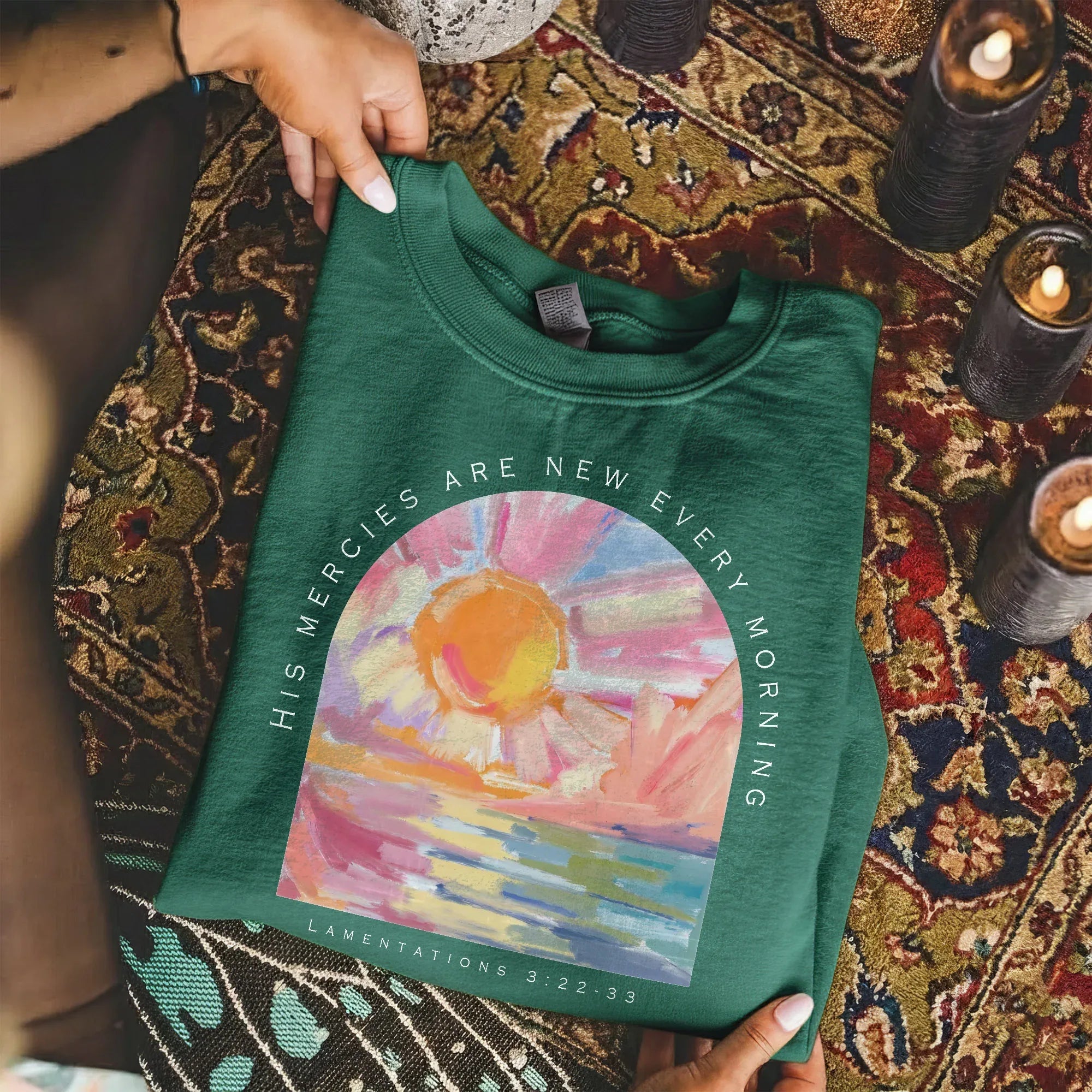 His Mercies Are New Every Morning Pastel Sunrise Christian Design - Faith Floral - Unisex Tshirt / Hoodie / Sweatshirt - Faith Guided Life