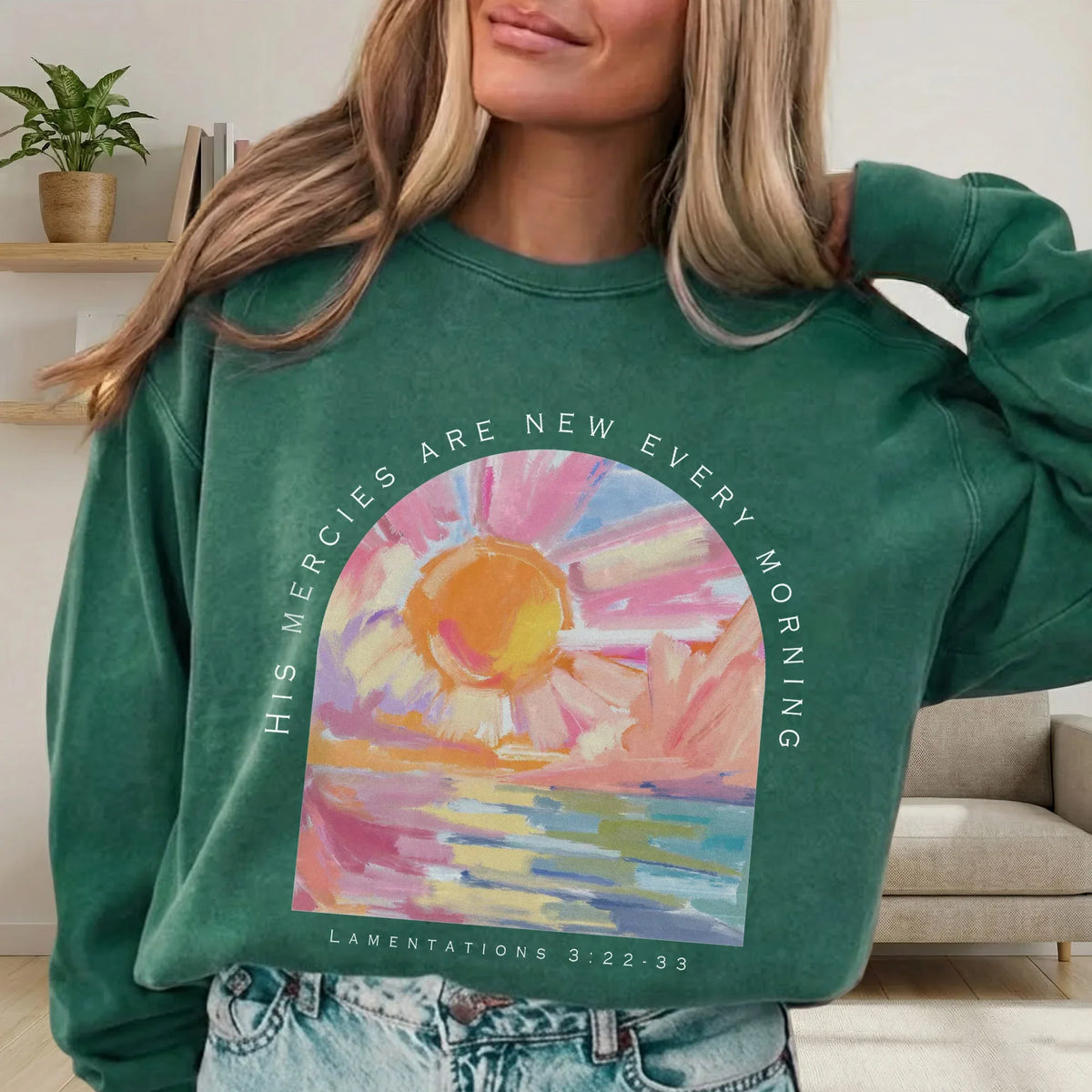 His Mercies Are New Every Morning Pastel Sunrise Christian Design - Faith Floral - Unisex Tshirt / Hoodie / Sweatshirt - Faith Guided Life
