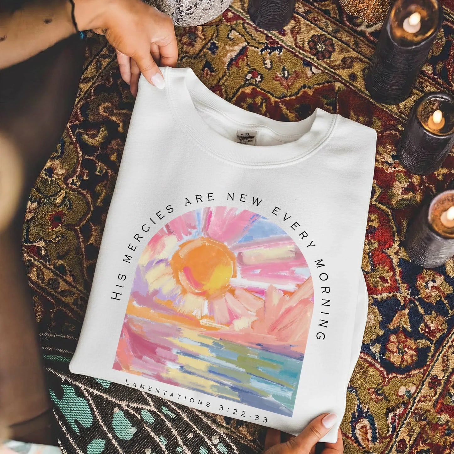 His Mercies Are New Every Morning Pastel Sunrise Christian Design - Faith Floral - Unisex Tshirt / Hoodie / Sweatshirt - Faith Guided Life