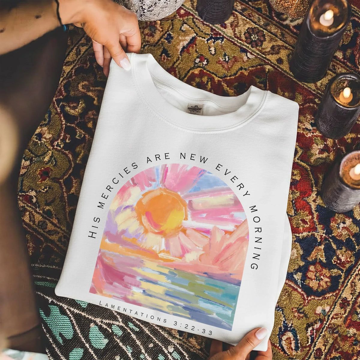 His Mercies Are New Every Morning Pastel Sunrise Christian Design - Faith Floral - Unisex Tshirt / Hoodie / Sweatshirt - Faith Guided Life