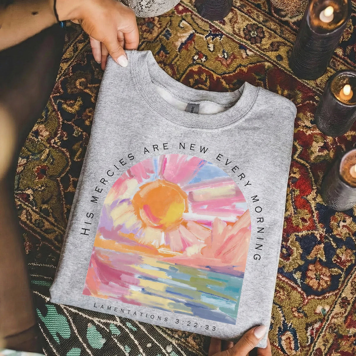 His Mercies Are New Every Morning Pastel Sunrise Christian Design - Faith Floral - Unisex Tshirt / Hoodie / Sweatshirt - Faith Guided Life