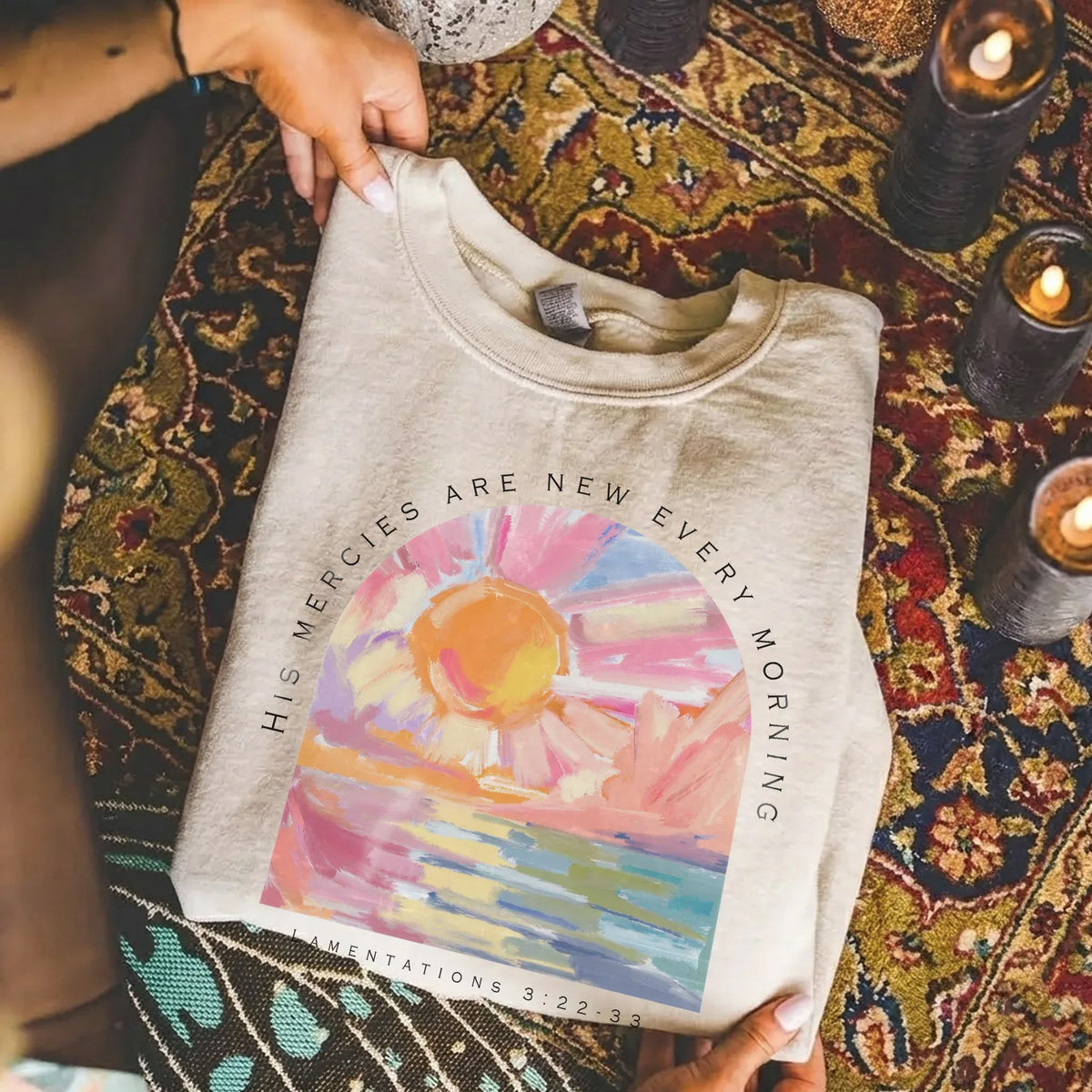 His Mercies Are New Every Morning Pastel Sunrise Christian Design - Faith Floral - Unisex Tshirt / Hoodie / Sweatshirt - Faith Guided Life