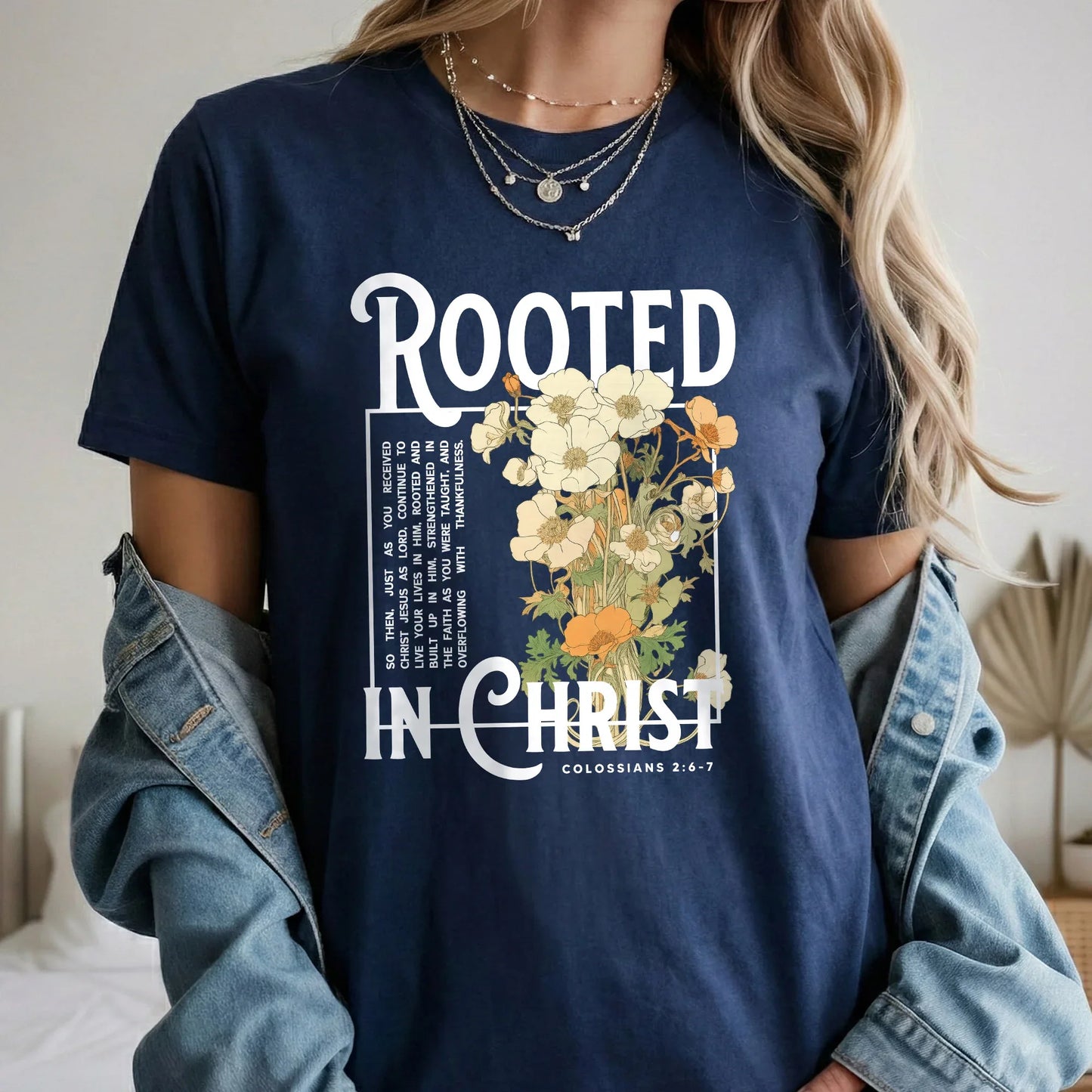 Rooted In Christ Wooden Cross With Growing Roots Design - Faith Floral - Unisex Tshirt / Hoodie / Sweatshirt - Faith Guided Life