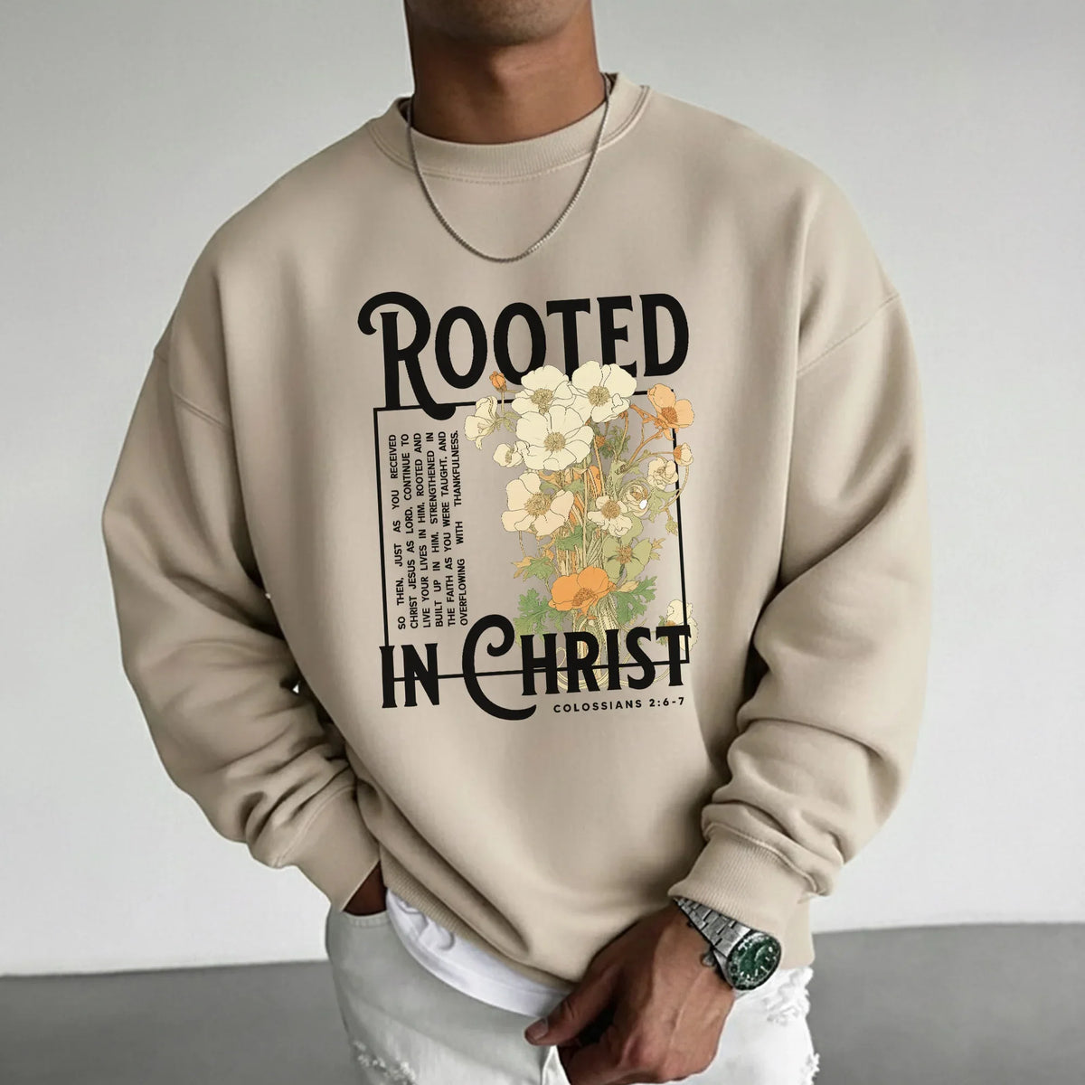 Rooted In Christ Wooden Cross With Growing Roots Design - Faith Floral - Unisex Tshirt / Hoodie / Sweatshirt - Faith Guided Life