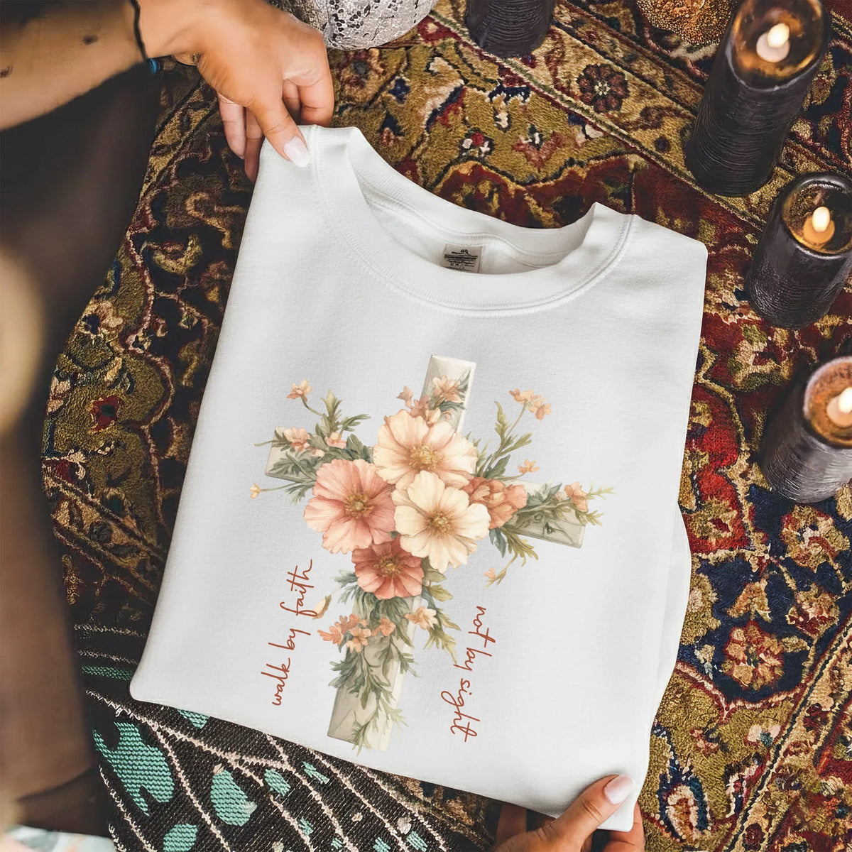 Jesus Is The Light Floral Cross Designs - Faith Floral - Unisex Tshirt / Hoodie / Sweatshirt - Faith Guided Life