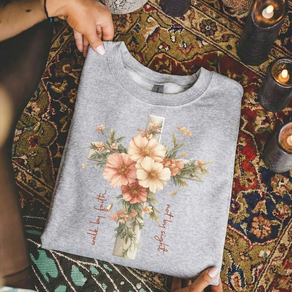 Jesus Is The Light Floral Cross Designs - Faith Floral - Unisex Tshirt / Hoodie / Sweatshirt - Faith Guided Life