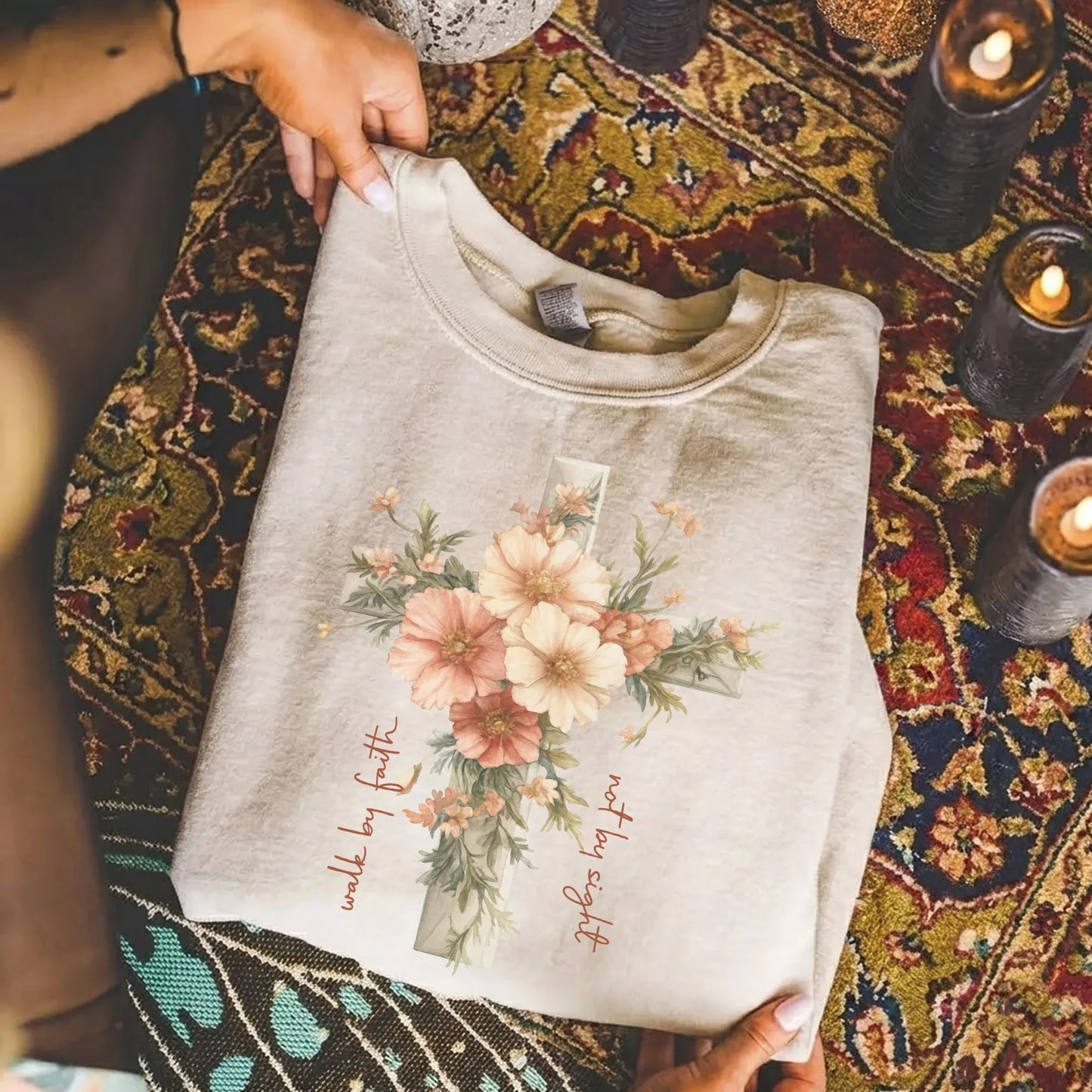 Jesus Is The Light Floral Cross Designs - Faith Floral - Unisex Tshirt / Hoodie / Sweatshirt - Faith Guided Life