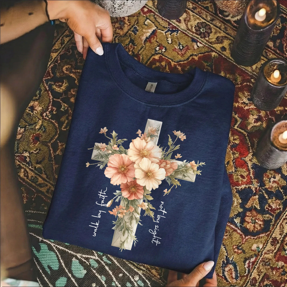 Jesus Is The Light Floral Cross Designs - Faith Floral - Unisex Tshirt / Hoodie / Sweatshirt - Faith Guided Life