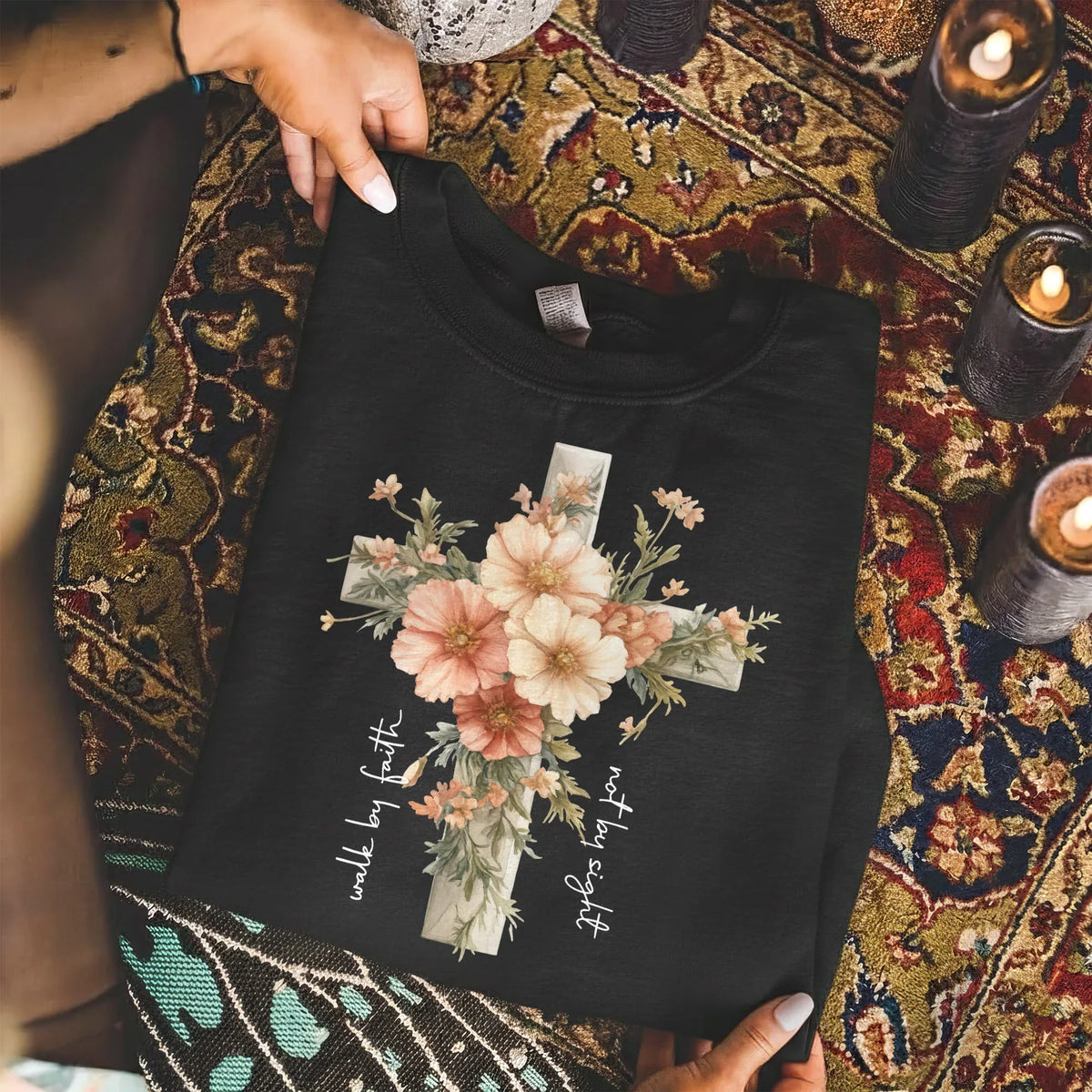 Jesus Is The Light Floral Cross Designs - Faith Floral - Unisex Tshirt / Hoodie / Sweatshirt - Faith Guided Life