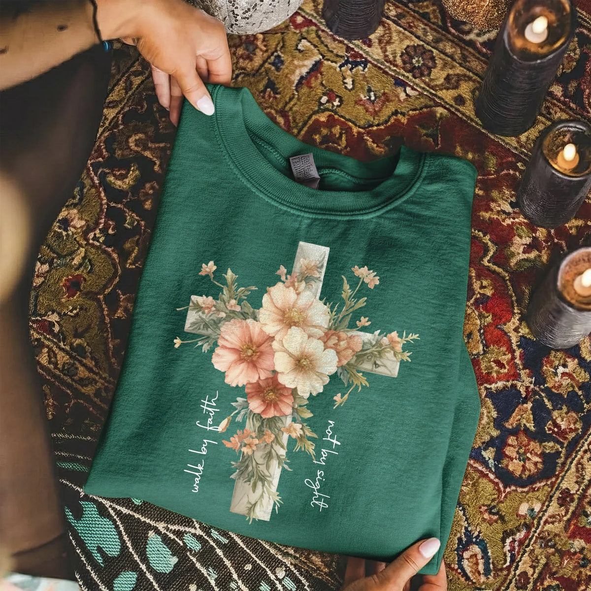 Jesus Is The Light Floral Cross Designs - Faith Floral - Unisex Tshirt / Hoodie / Sweatshirt - Faith Guided Life