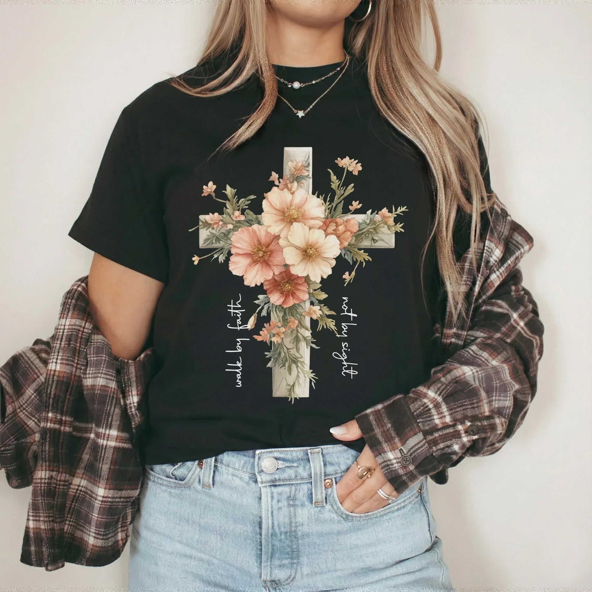Jesus Is The Light Floral Cross Designs - Faith Floral - Unisex Tshirt / Hoodie / Sweatshirt - Faith Guided Life