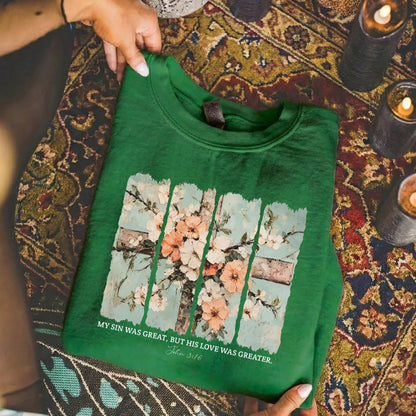 [COMFORT T-SHIRT] My Sin Was Great, His Love Was Greater - Faith Floral - Faith Guided Life
