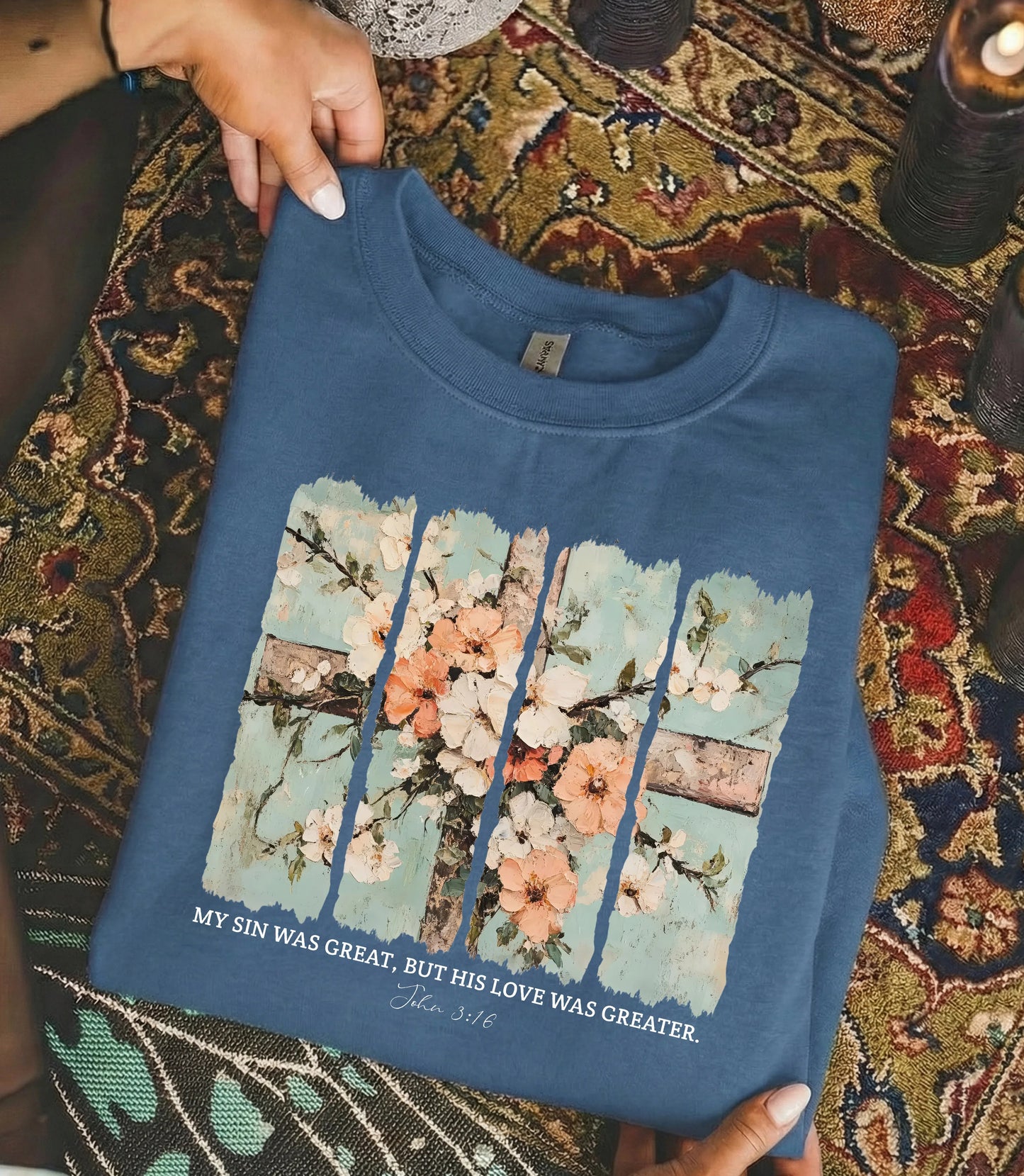 [COMFORT T-SHIRT] My Sin Was Great, His Love Was Greater - Faith Floral - Faith Guided Life